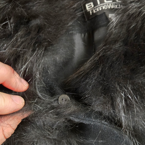 80s Vintage Black Removable Fur Trim Wool Mob Wife Made in USA Jacket Size 10 - Picture 5 of 8